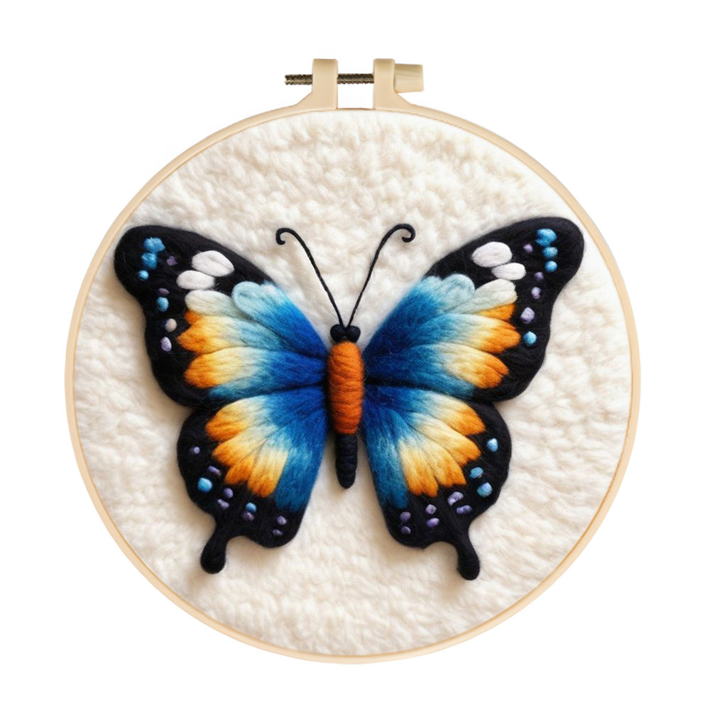 Colorful Butterfly with Blue and Orange Wings Wool Needle Felting Painting Kit
