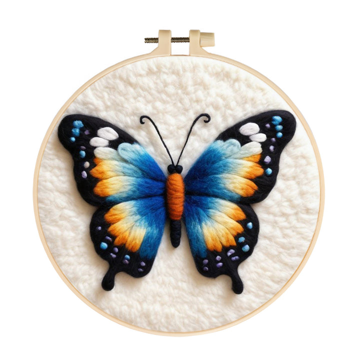 Colorful Butterfly with Blue and Orange Wings Wool Needle Felting Painting Kit