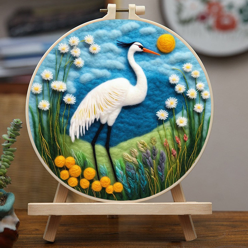 The Egret Stood Among The Flowers Wool Needle Felting Painting Kit
