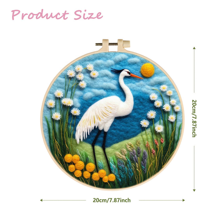 The Egret Stood Among The Flowers Wool Needle Felting Painting Kit