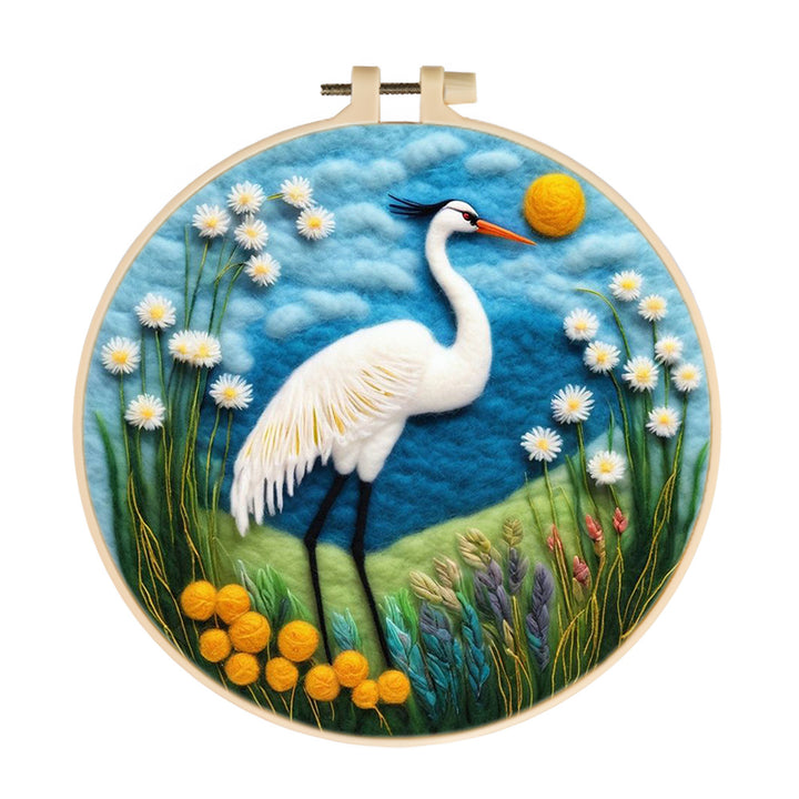 The Egret Stood Among The Flowers Wool Needle Felting Painting Kit