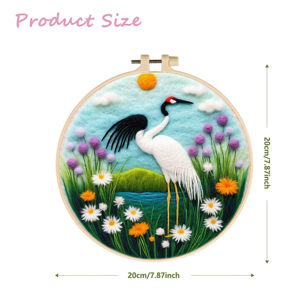 Graceful Crane in a Flourishing Meadow Wool Needle Felting Painting Kit