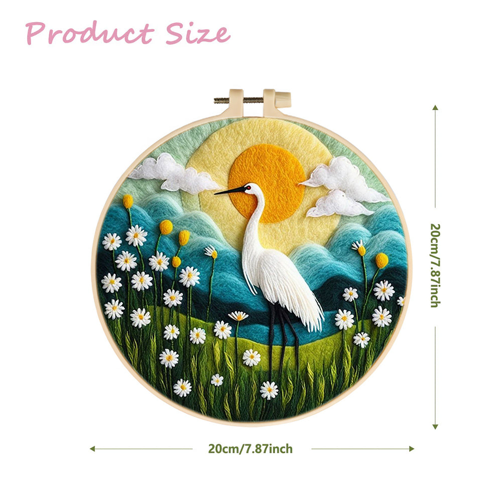 A Crane Stands Amidst A Sea of Flowers Wool Needle Felting Painting Kit