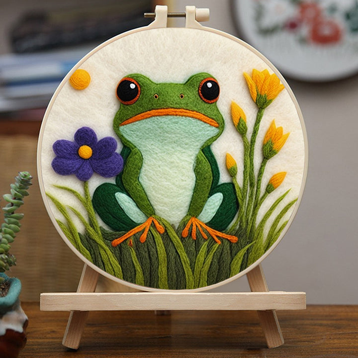 A Frog Among The Flowers And Plants Wool Needle Felting Painting Kit