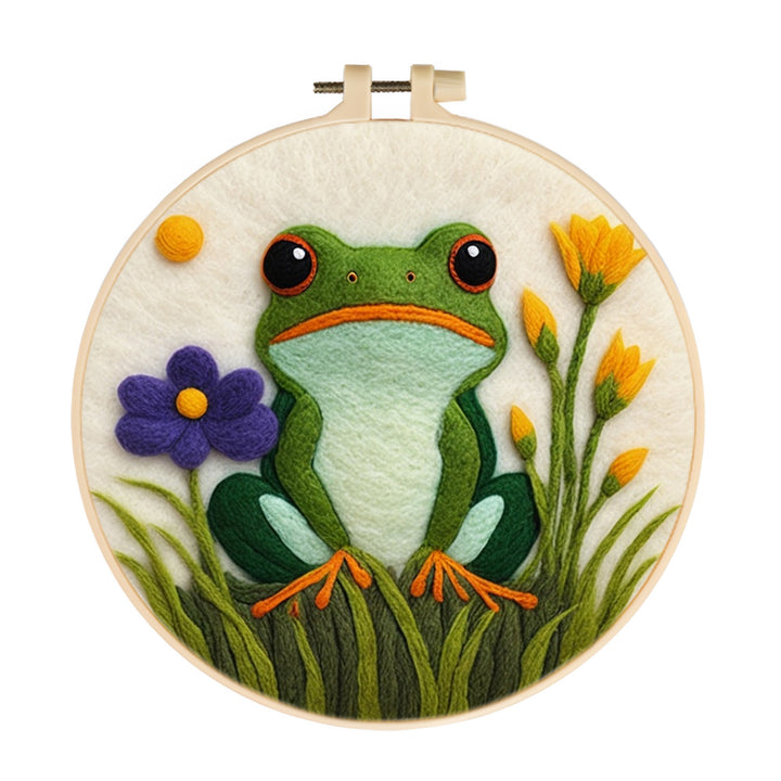 A Frog Among The Flowers And Plants Wool Needle Felting Painting Kit