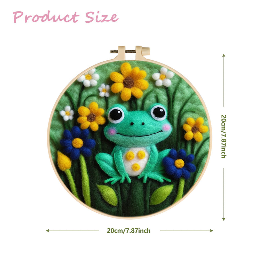 Bright Frog Smiling In Garden Wool Needle Felting Painting Kit