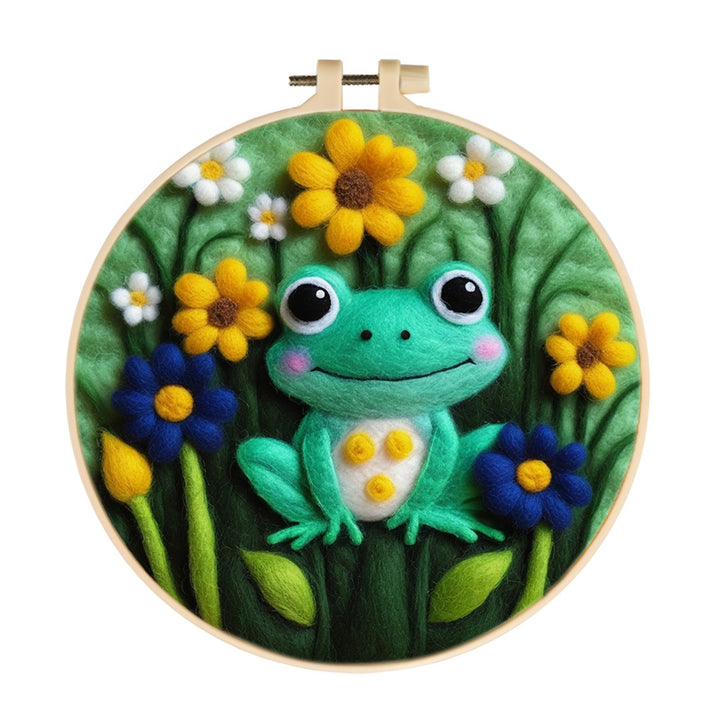 Bright Frog Smiling In Garden Wool Needle Felting Painting Kit