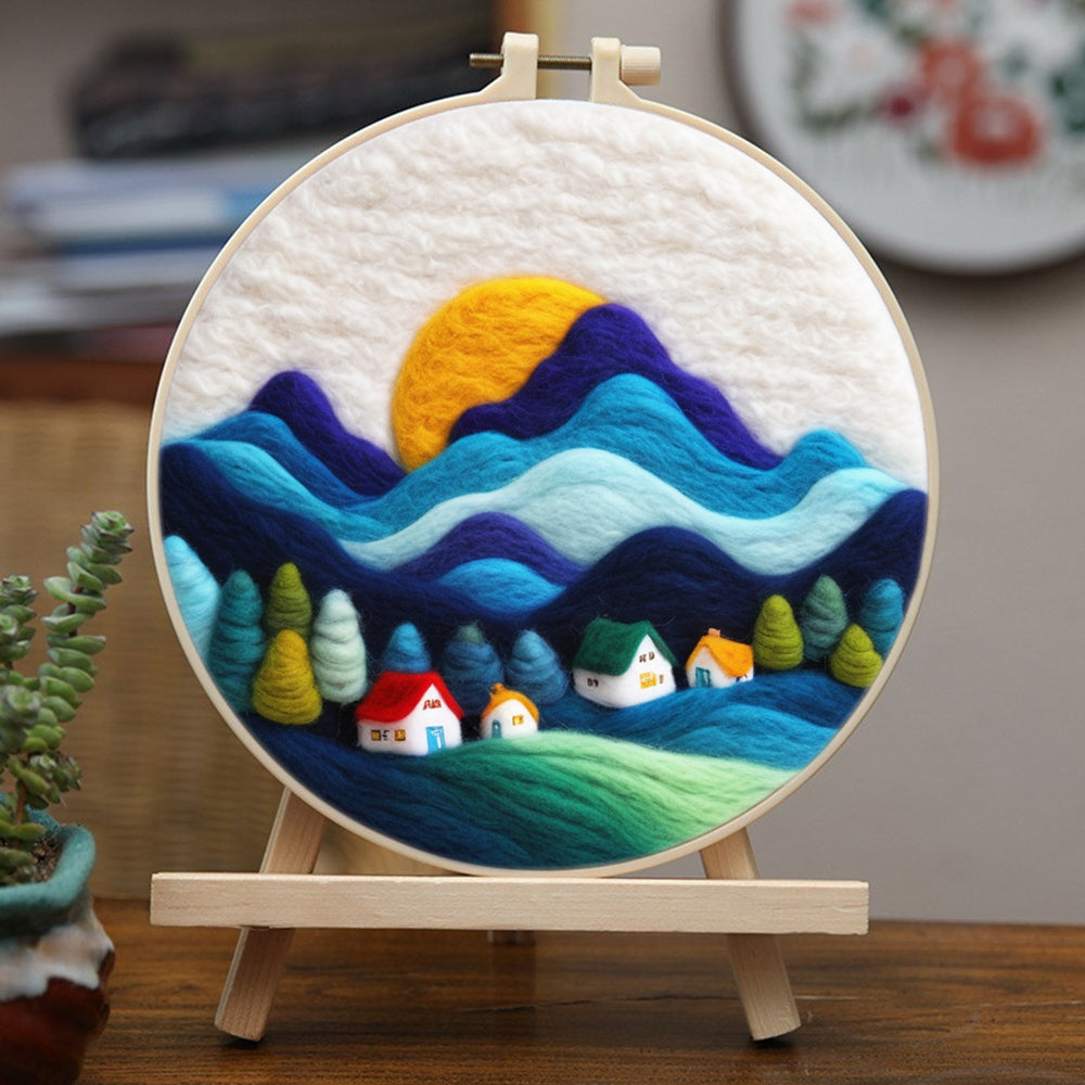 Rolling Mountains and Houses Wool Needle Felting Painting Kit