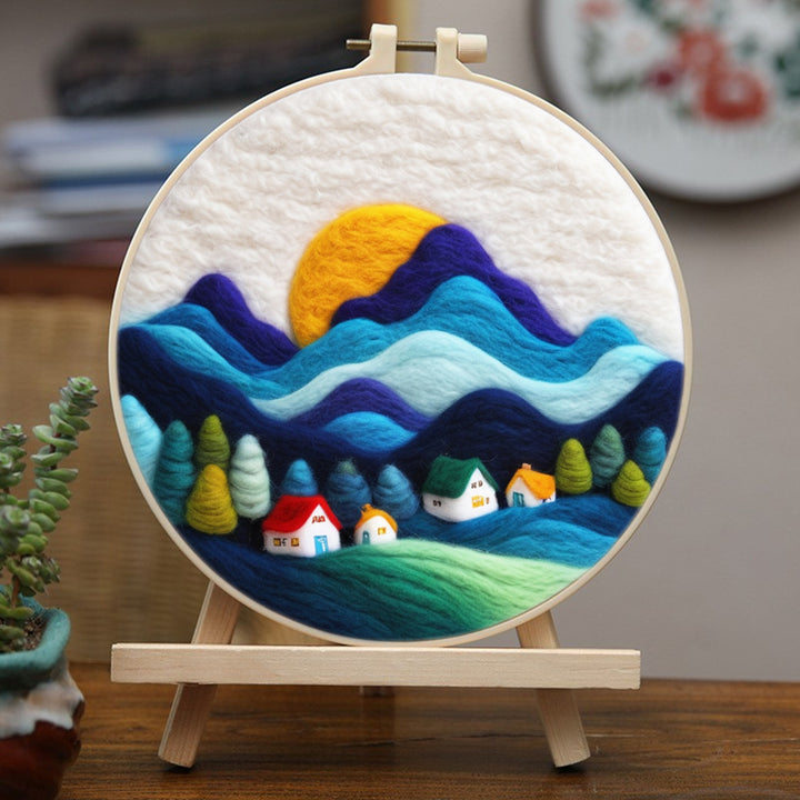 Rolling Mountains and Houses Wool Needle Felting Painting Kit