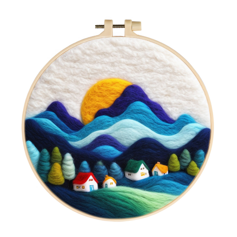 Rolling Mountains and Houses Wool Needle Felting Painting Kit