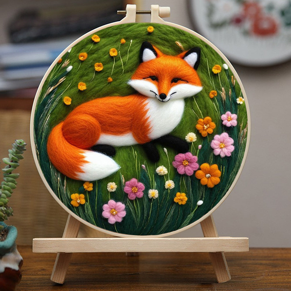 Red Fox Among The Flowers Wool Needle Felting Painting Kit