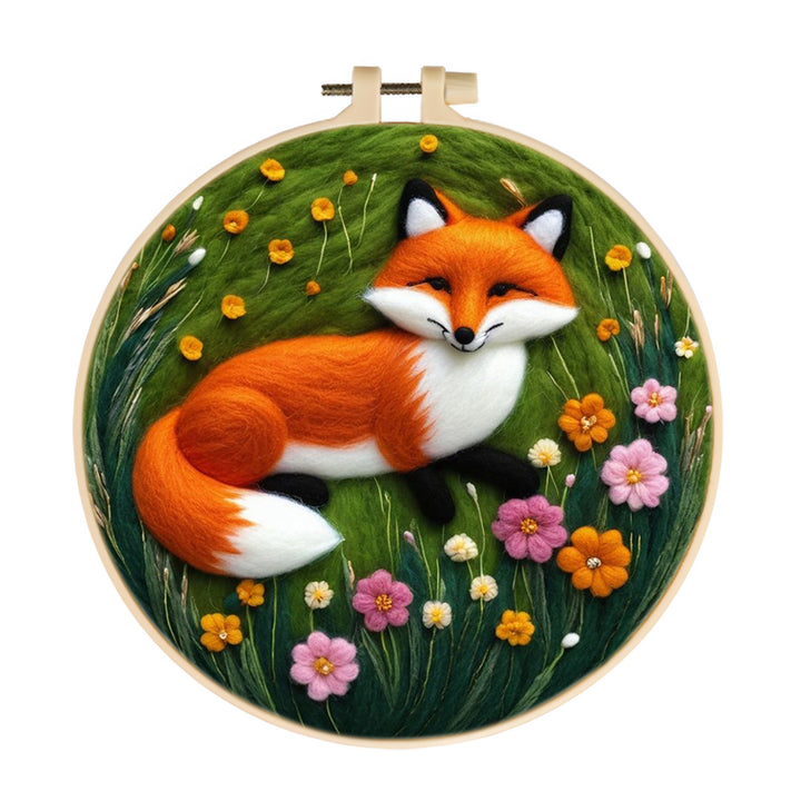 Red Fox Among The Flowers Wool Needle Felting Painting Kit
