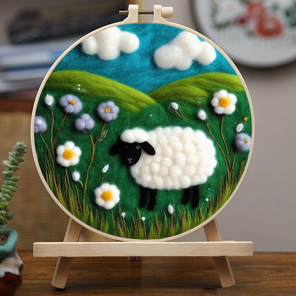 Sheep Blue Sky And Grassland Wool Needle Felting Painting Kit