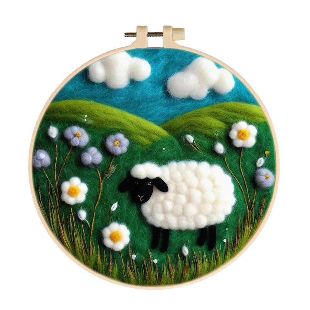 Sheep Blue Sky And Grassland Wool Needle Felting Painting Kit