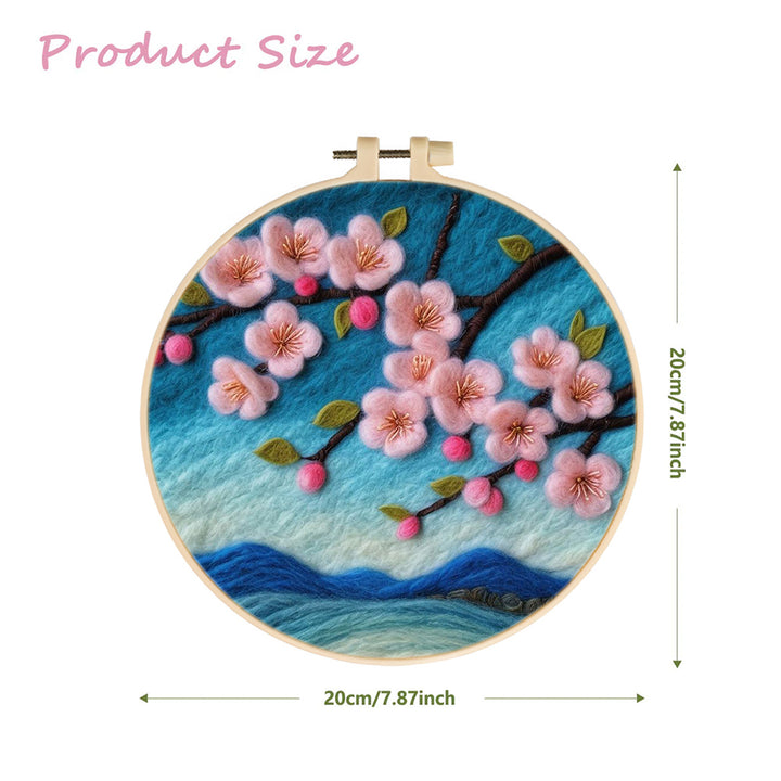 Trees On Blue Mountain Have Pink Flowers Wool Needle Felting Painting Kit
