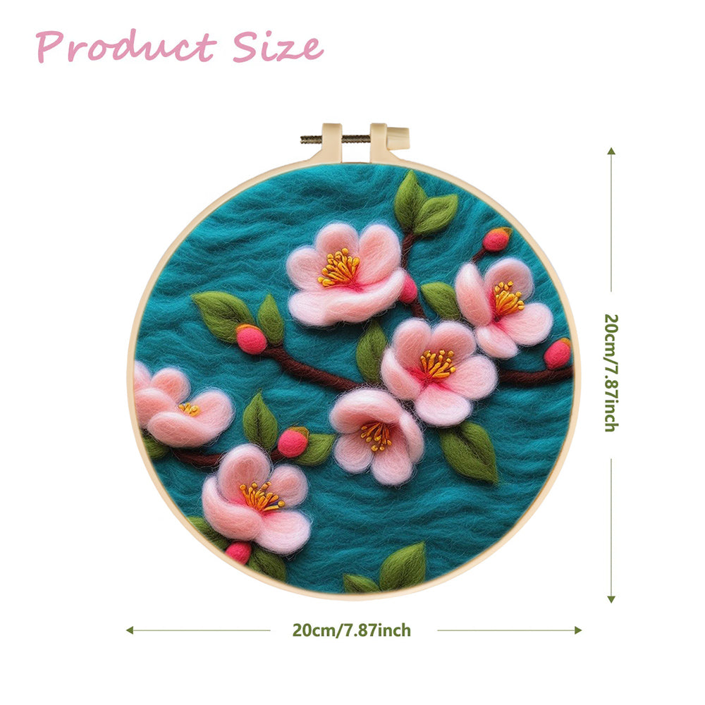 Pink Flowers Are Blooming On The Tree Wool Needle Felting Painting Kit