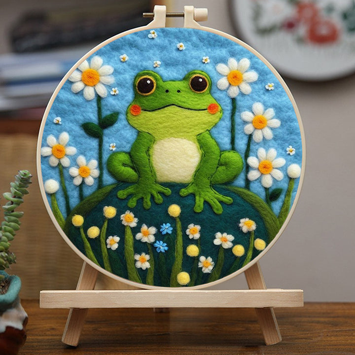 Happy Frog Among The Flowers Wool Needle Felting Painting Kit
