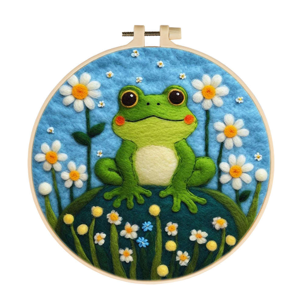 Happy Frog Among The Flowers Wool Needle Felting Painting Kit