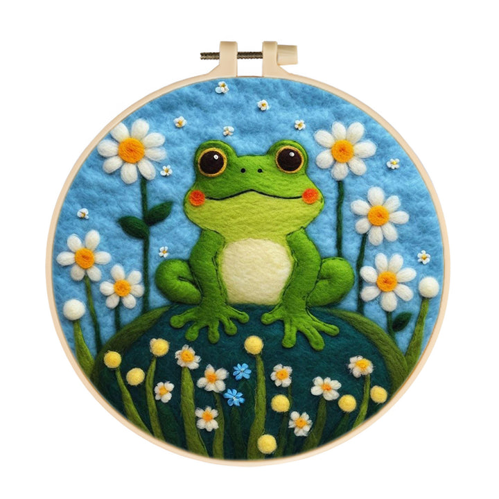 Happy Frog Among The Flowers Wool Needle Felting Painting Kit