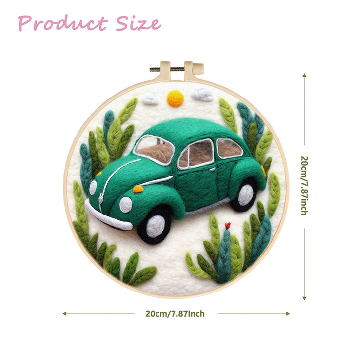 Small Green Car In The Bushes Wool Needle Felting Painting Kit