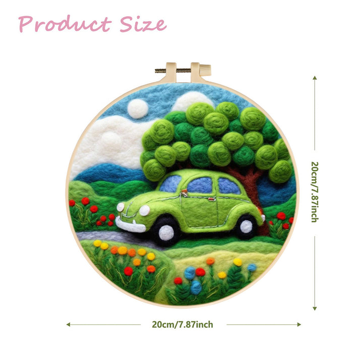 Green Car under the Big Tree Wool Needle Felting Painting Kit