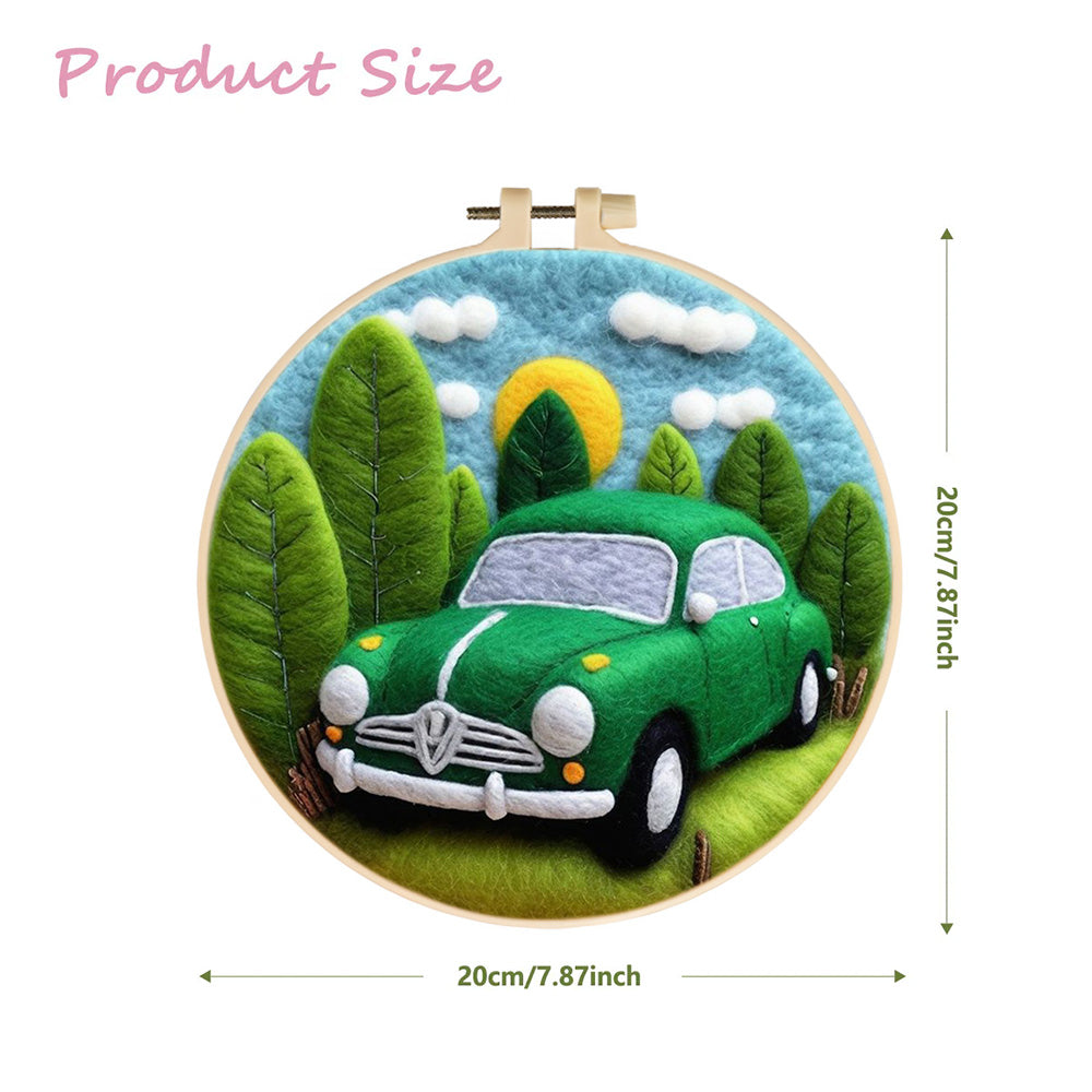 Green Car and Trees Wool Needle Felting Painting Kit