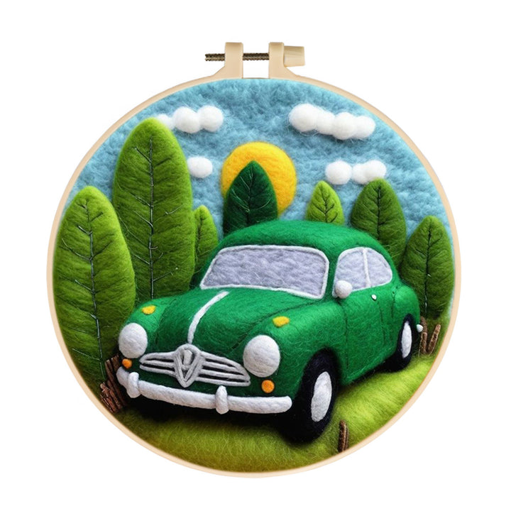 Green Car and Trees Wool Needle Felting Painting Kit