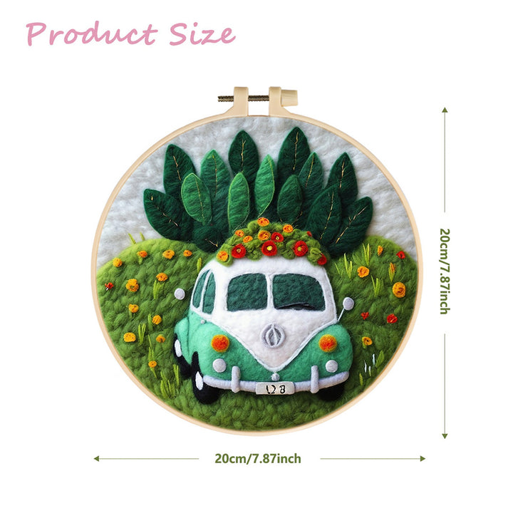 Car on Flower Meadow Wool Needle Felting Painting Kit