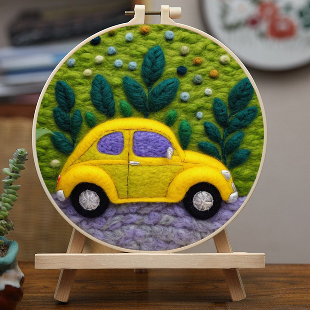 The Yellow Car Drove Smoothly Wool Needle Felting Painting Kit