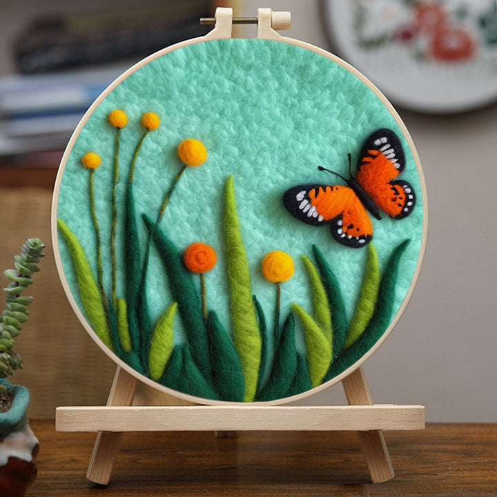 Orange Butterfly Flutter Among The Flowers Wool Needle Felting Painting Kit
