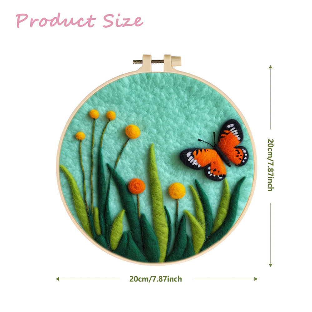 Orange Butterfly Flutter Among The Flowers Wool Needle Felting Painting Kit