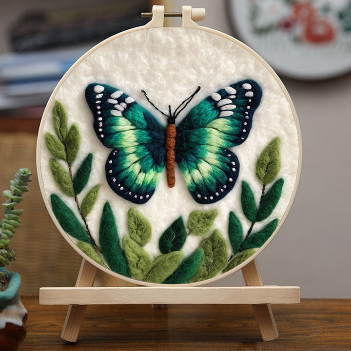 Emerald Green Butterfly Wool Needle Felting Painting Kit