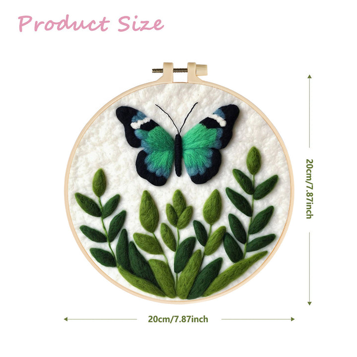 Green Butterflies Flutter Among The Grass Wool Needle Felting Painting Kit