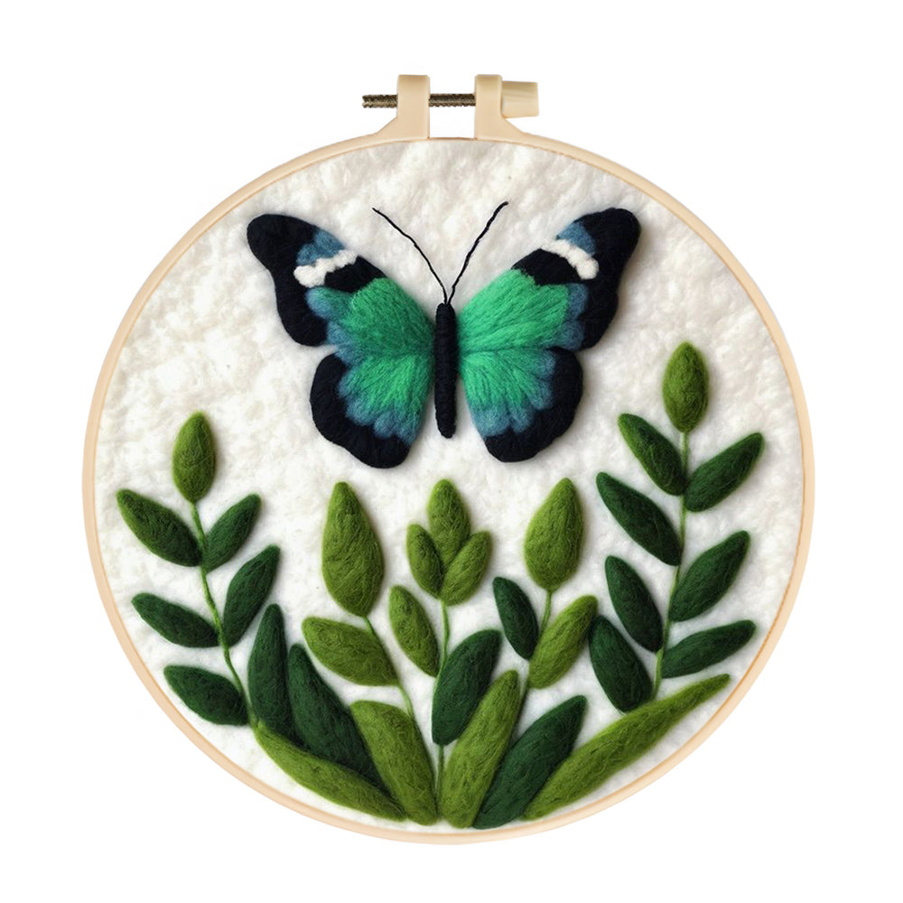 Green Butterflies Flutter Among The Grass Wool Needle Felting Painting Kit