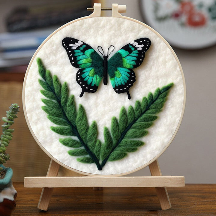 Grass And Emerald Green Butterflies Wool Needle Felting Painting Kit