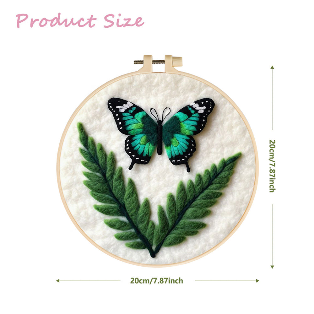 Grass And Emerald Green Butterflies Wool Needle Felting Painting Kit
