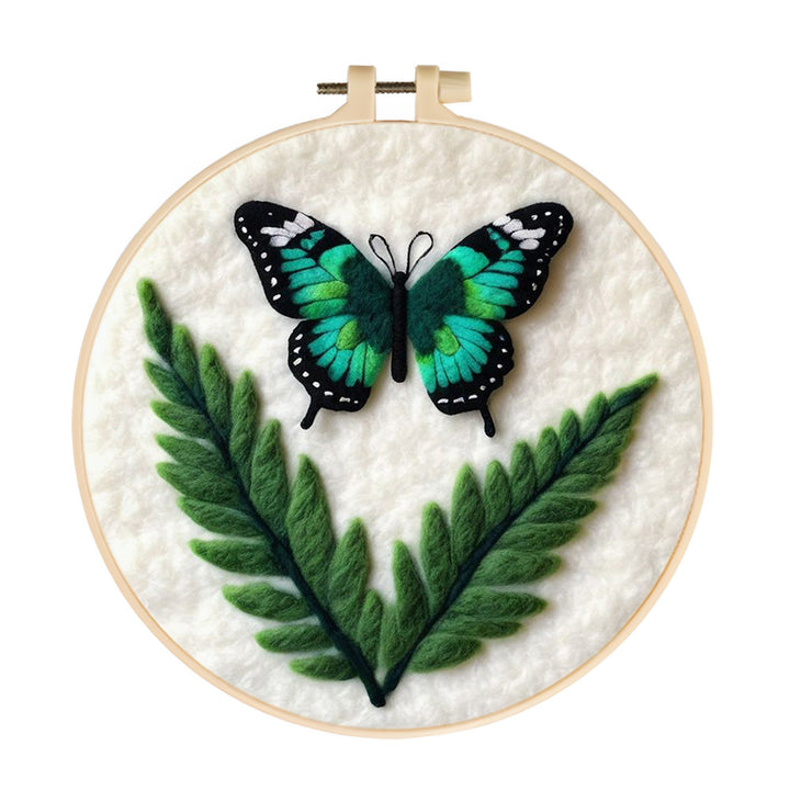 Grass And Emerald Green Butterflies Wool Needle Felting Painting Kit