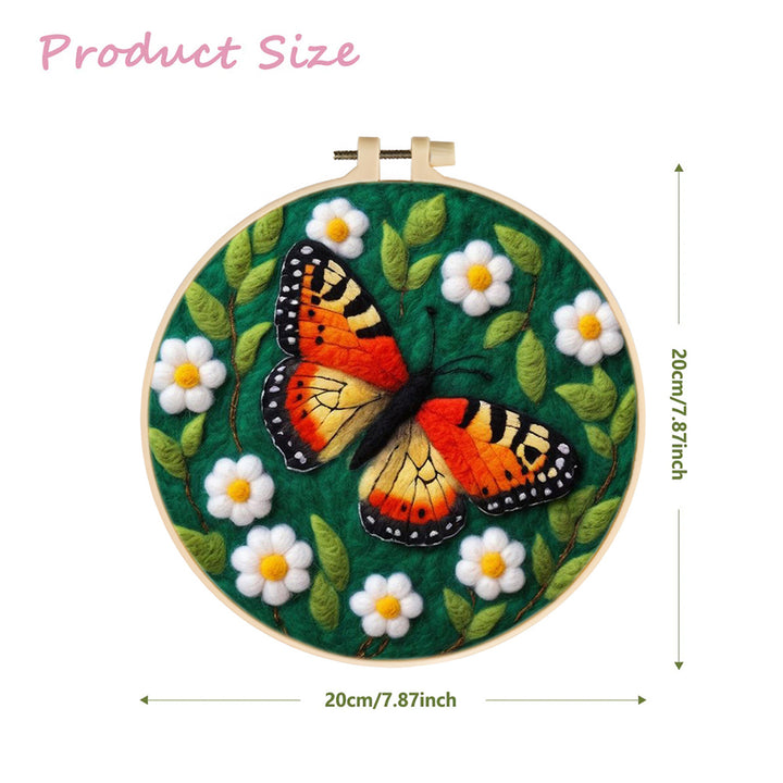 Orange Butterfly On The Flowers Wool Needle Felting Painting Kit