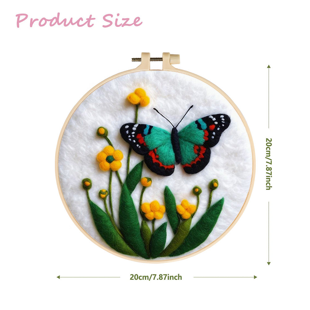 Green Butterfly and Yellow Flowers Wool Needle Felting Painting Kit
