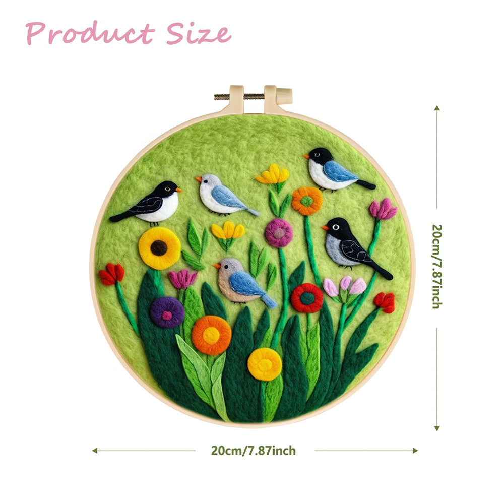 Birds on Colorful Flowers Wool Needle Felting Painting Kit