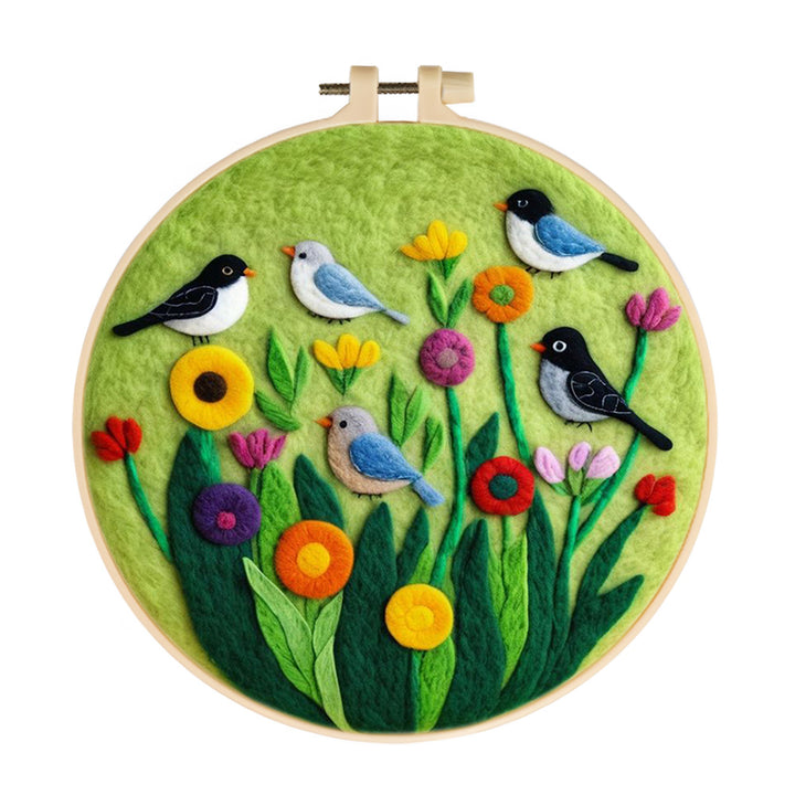 Birds on Colorful Flowers Wool Needle Felting Painting Kit