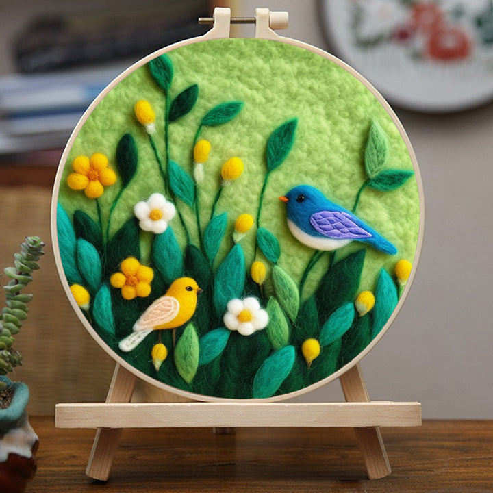 Birds Stand Among The Flowers Wool Needle Felting Painting Kit