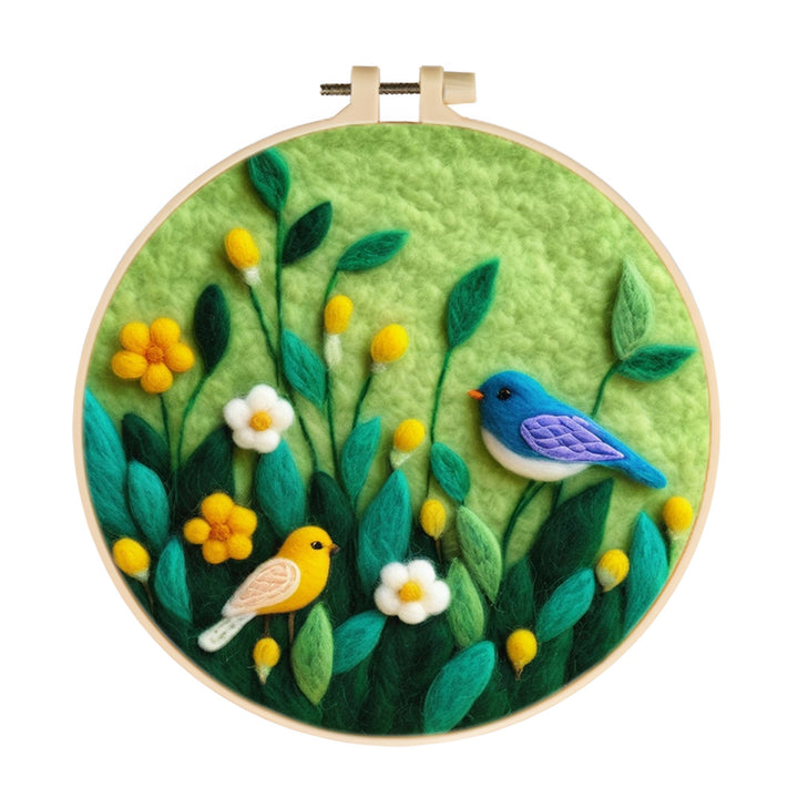 Birds Stand Among The Flowers Wool Needle Felting Painting Kit