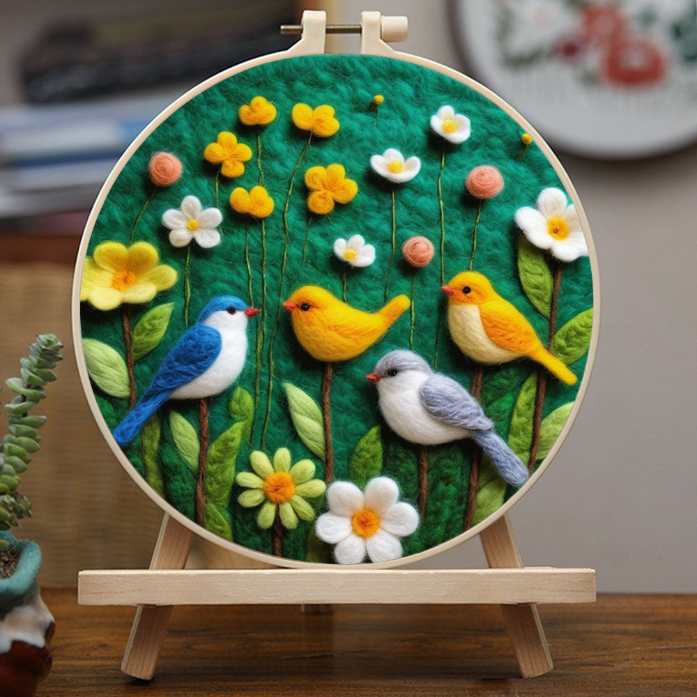 Birds Sing Among The Flowers Wool Needle Felting Painting Kit
