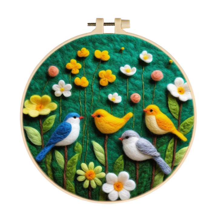 Birds Sing Among The Flowers Wool Needle Felting Painting Kit