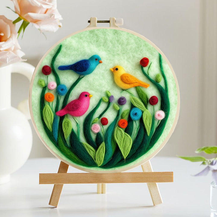 Three Birds Rest in Flowers Wool Needle Felting Painting Kit