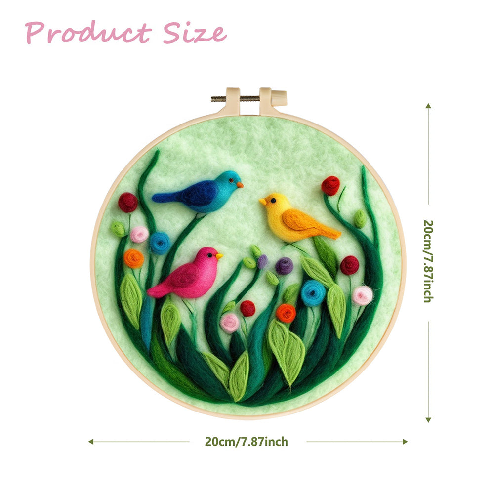 Three Birds Rest in Flowers Wool Needle Felting Painting Kit