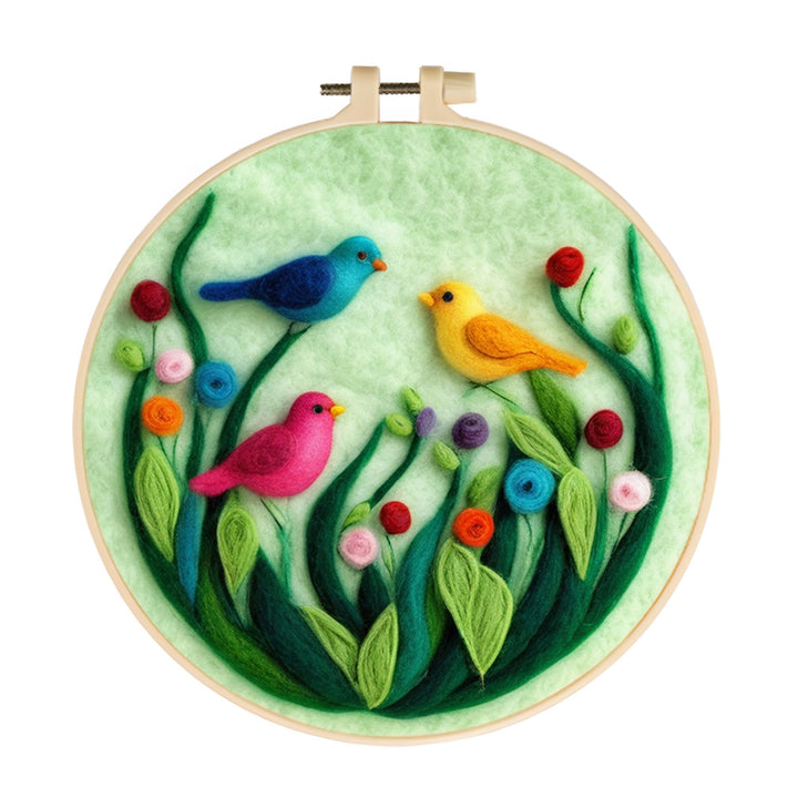 Three Birds Rest in Flowers Wool Needle Felting Painting Kit