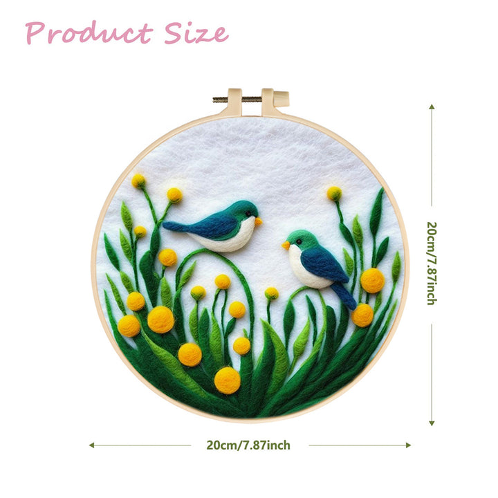 Blue Bird Hovering Near Flowers Wool Needle Felting Painting Kit