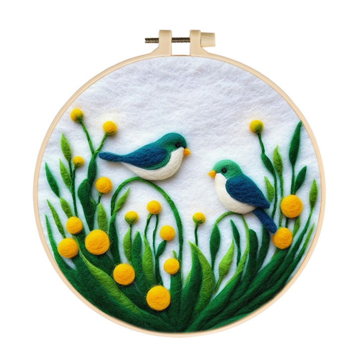Blue Bird Hovering Near Flowers Wool Needle Felting Painting Kit